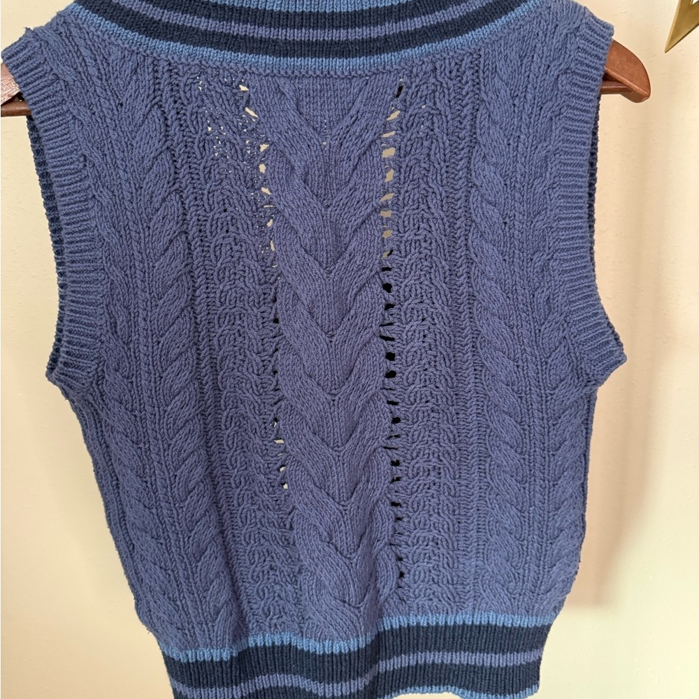 rag & bone Cable Knit Sweater Vest | Blue Contrast | XS | Preppy Academia - Picture 11 of 16